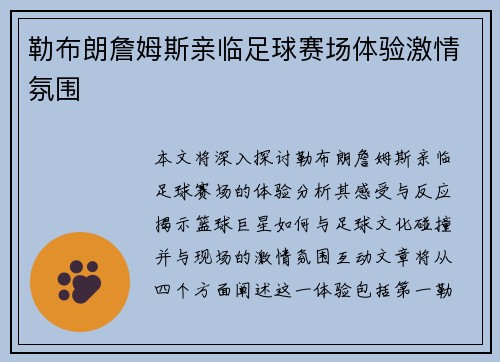 勒布朗詹姆斯亲临足球赛场体验激情氛围